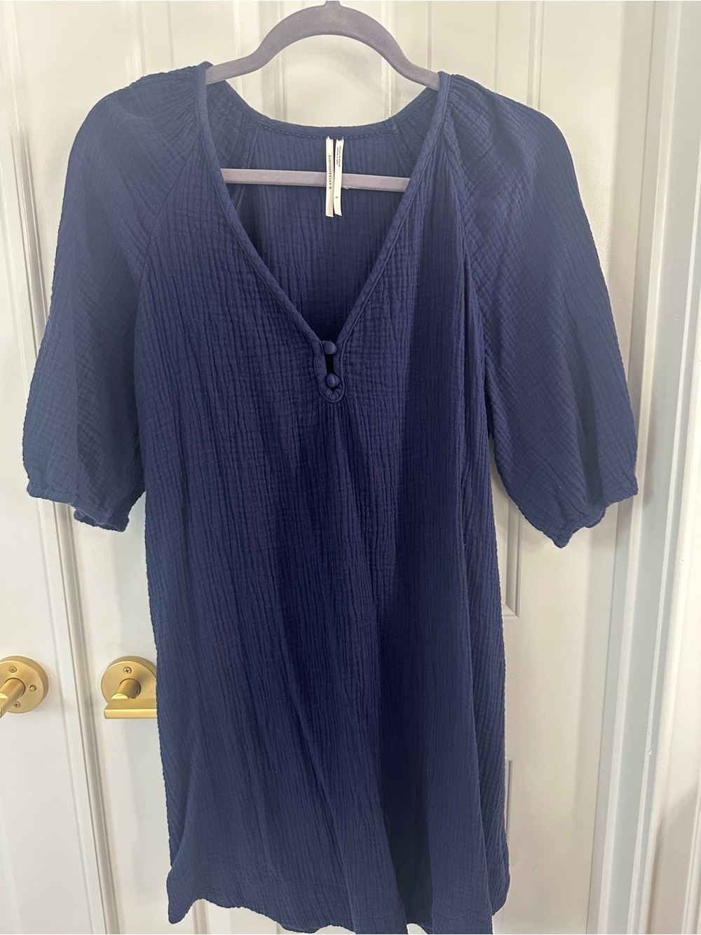 Anthropologie Navy Blue Midi Dress with Button V-Neck